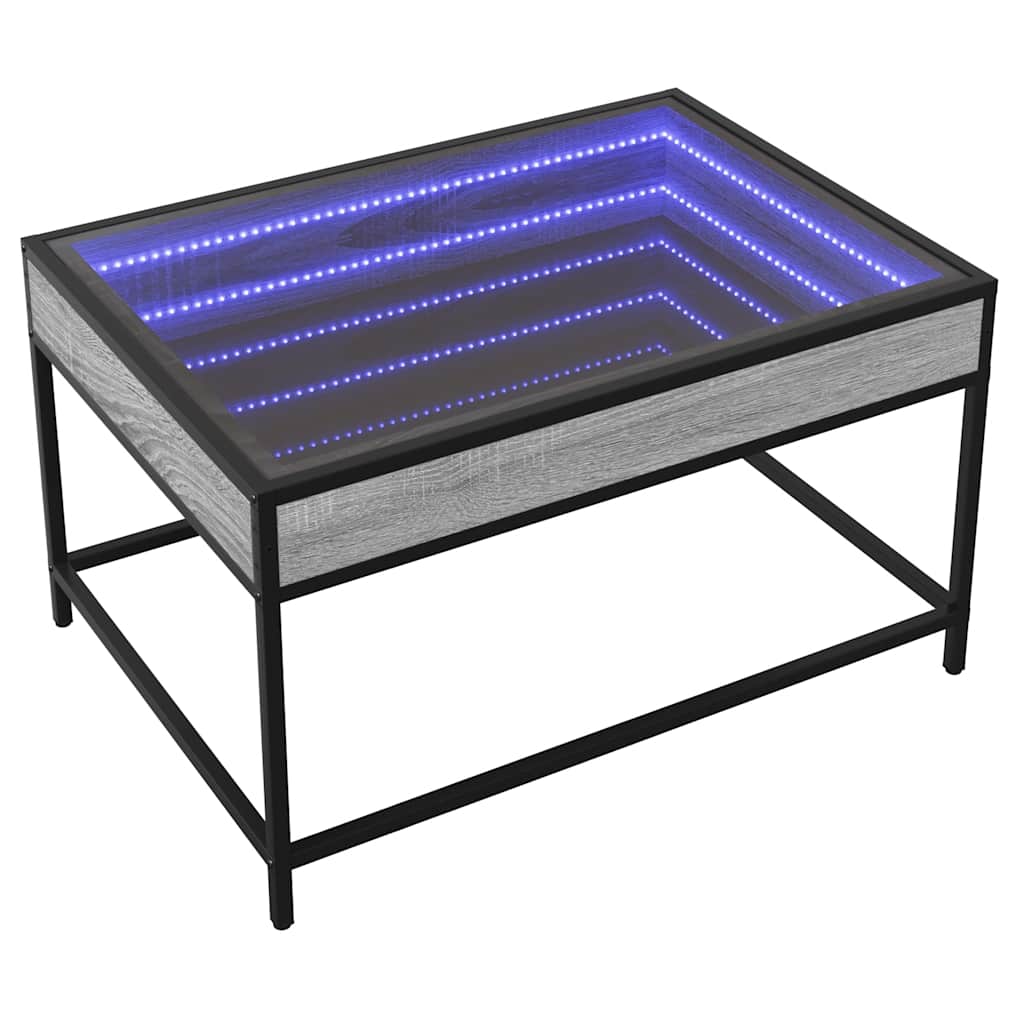 Mesa de centro luzes LED infinity 70x50x41 cm cinzento sonoma