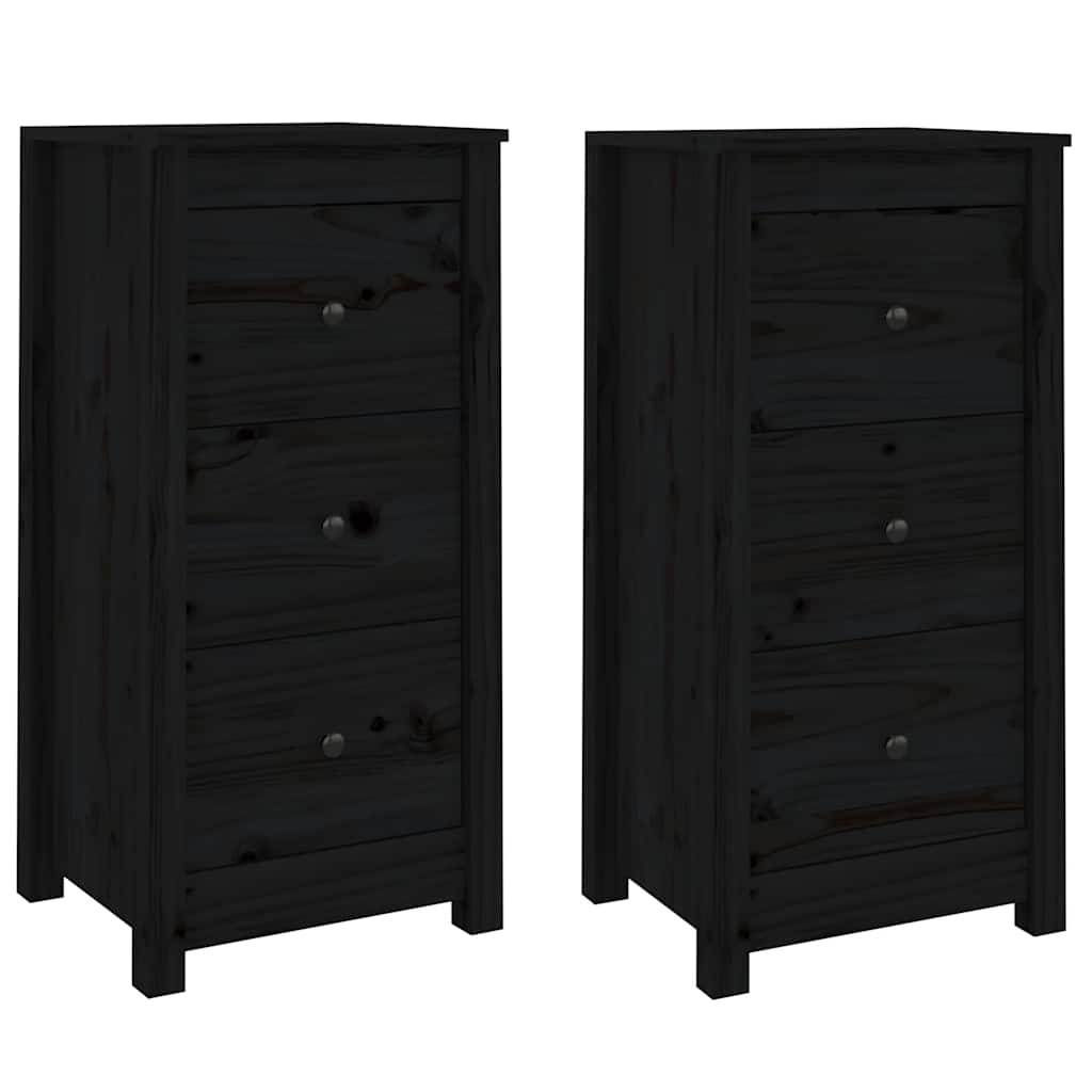 Aparadores 2 pcs 40x35x80 cm madeira de pinho maciça preto