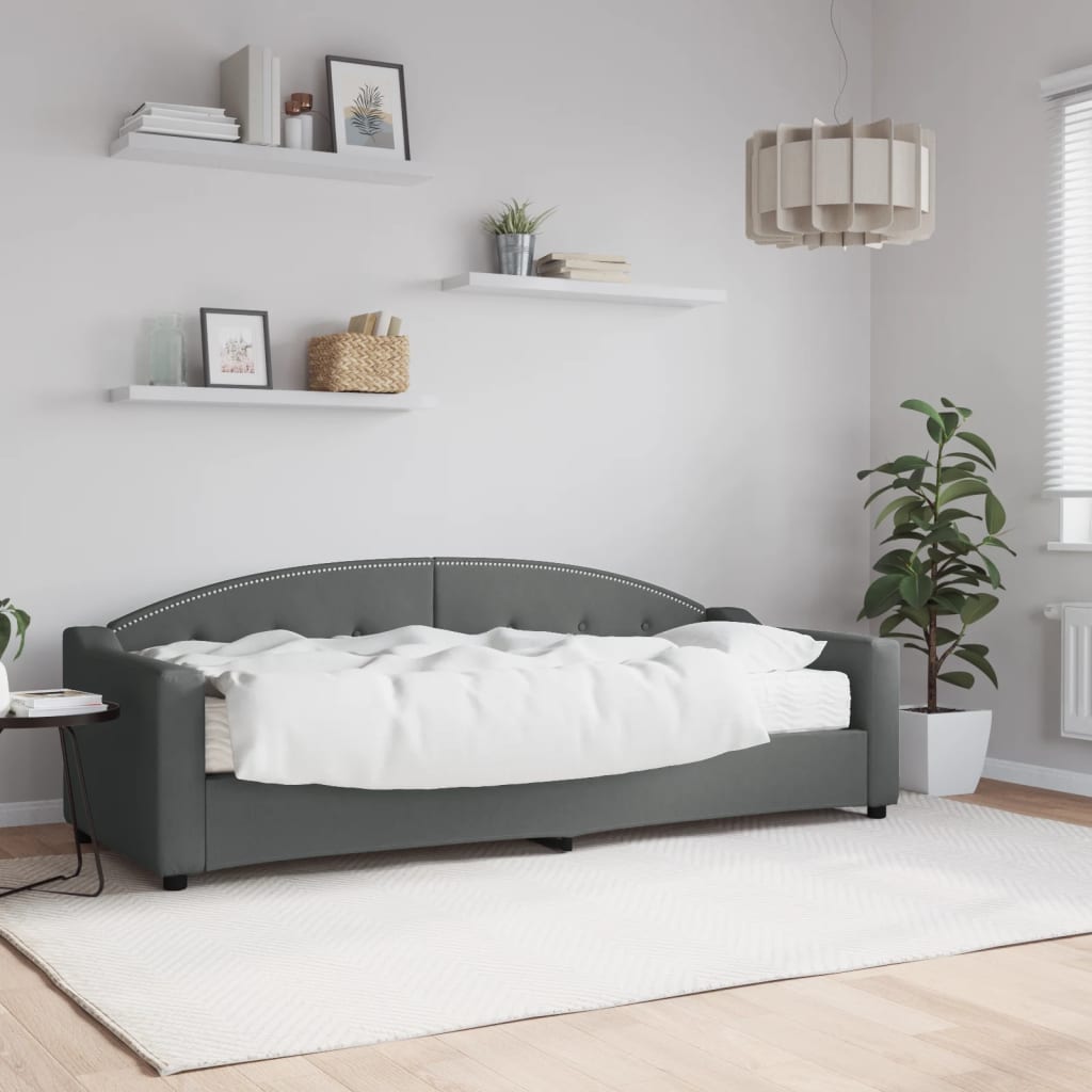 Sofá-cama com colchão 80x200 cm tecido cinzento-escuro