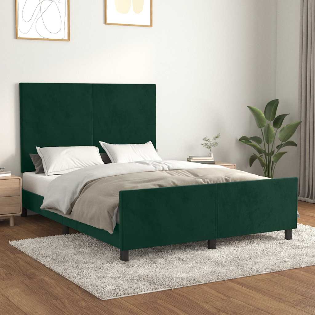 Estrutura de cama sem colchão 140x200 cm veludo verde-escuro