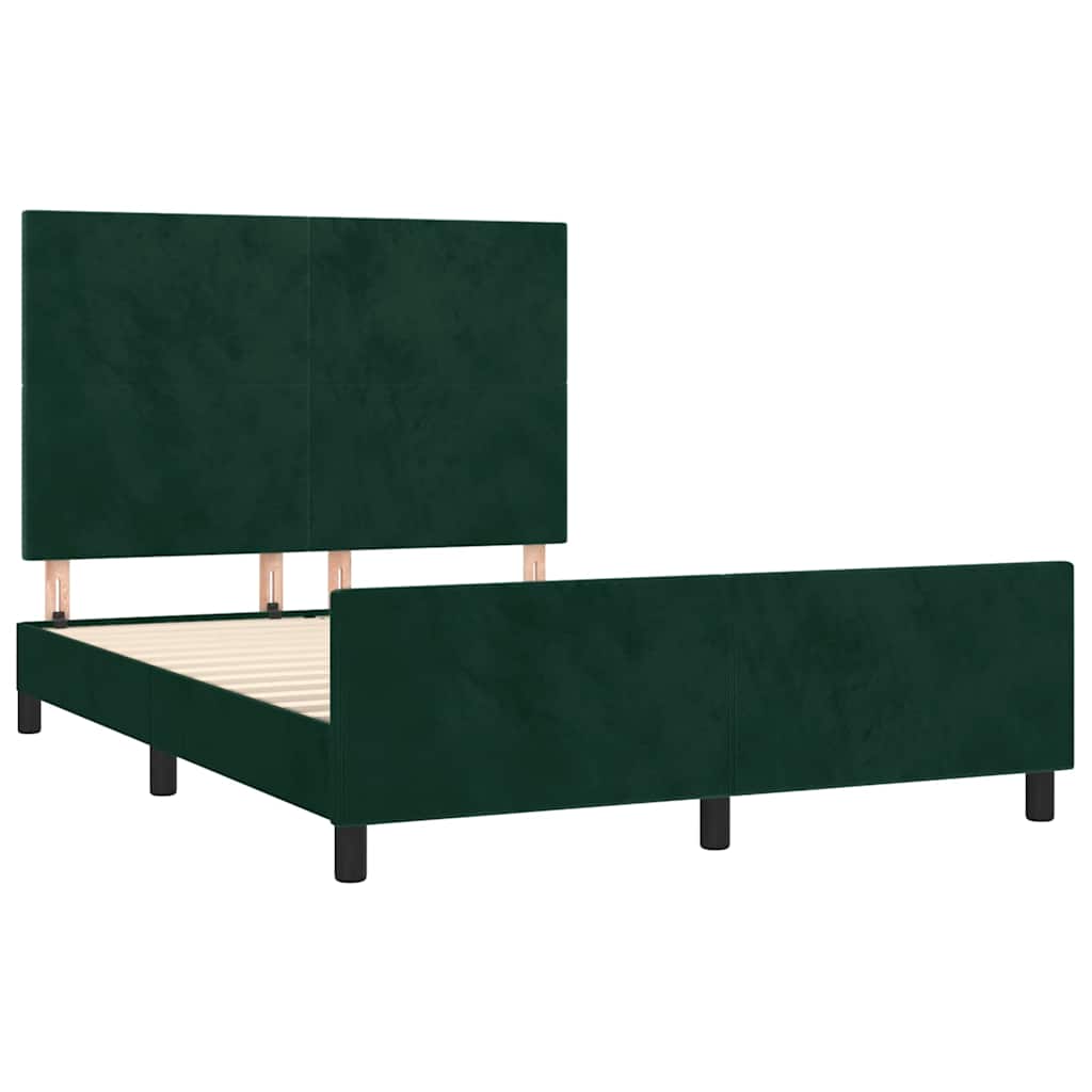 Estrutura de cama sem colchão 140x200 cm veludo verde-escuro