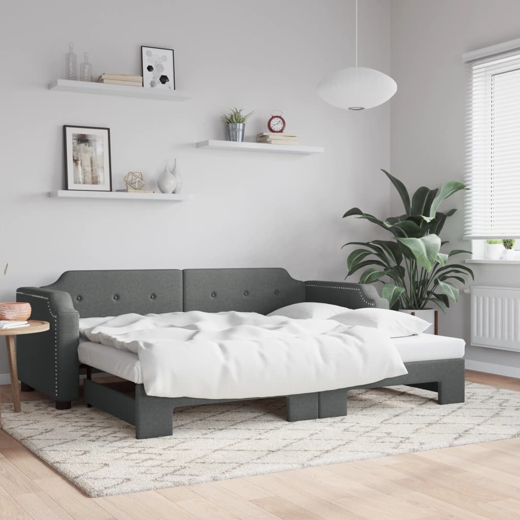 Sofá-cama com gavetão 100x200 cm tecido cinzento-escuro
