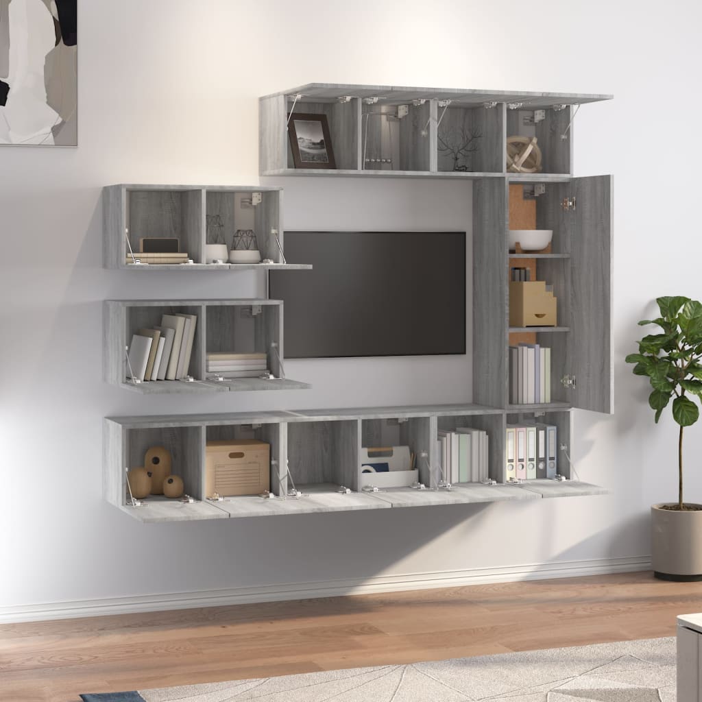Conjunto móveis de TV 8 pcs madeira processada sonoma cinza