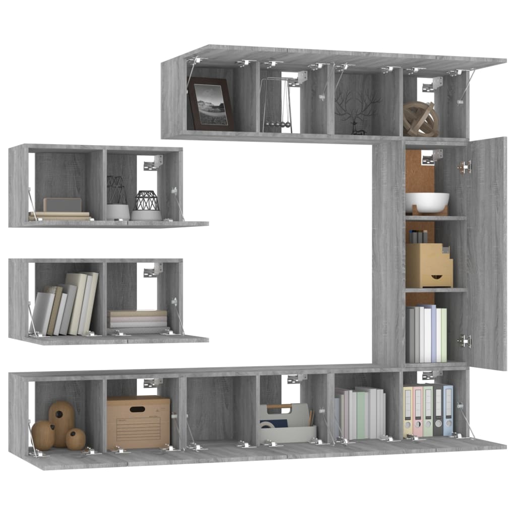 Conjunto móveis de TV 8 pcs madeira processada sonoma cinza