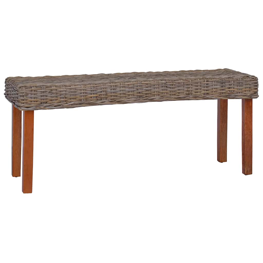 Banco 110cm vime kubu natural e madeira maciça de mogno