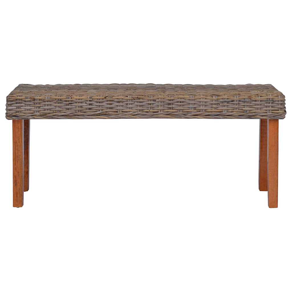 Banco 110cm vime kubu natural e madeira maciça de mogno