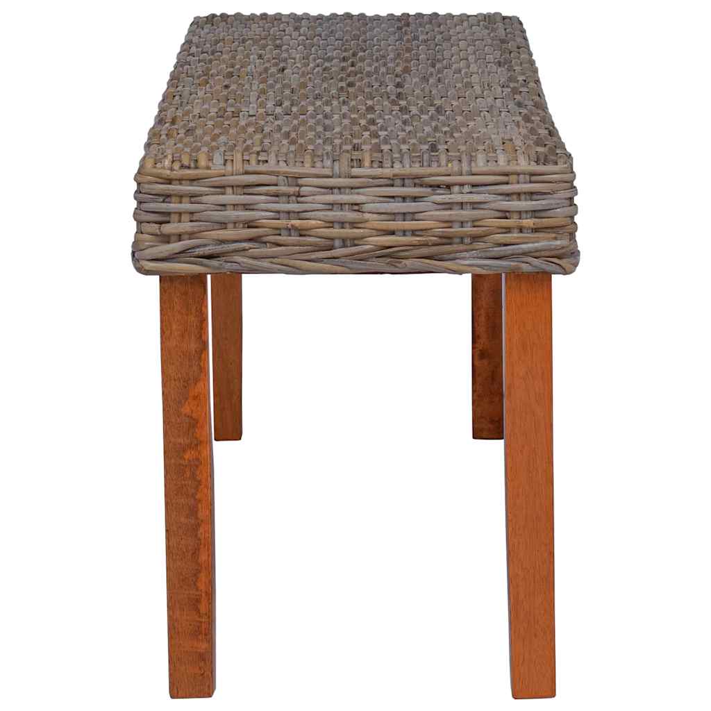 Banco 110cm vime kubu natural e madeira maciça de mogno
