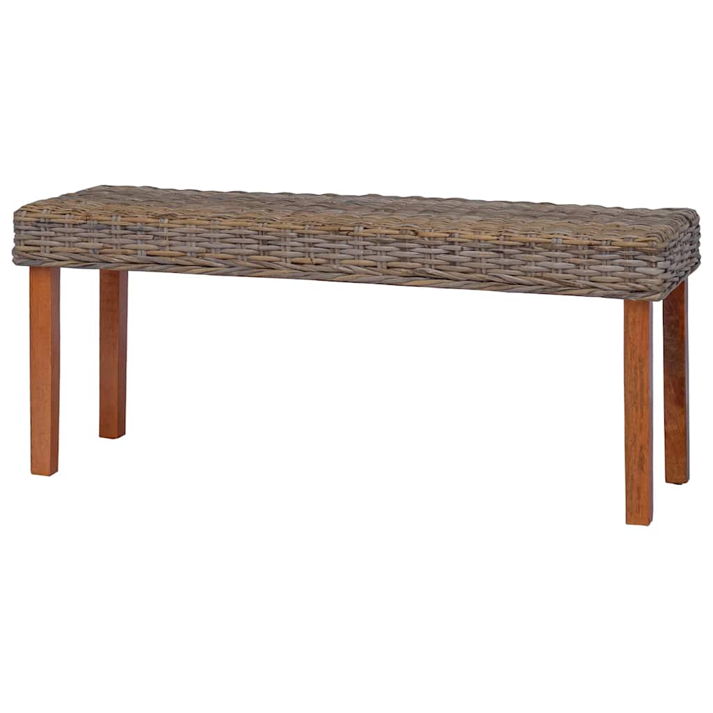 Banco 110cm vime kubu natural e madeira maciça de mogno
