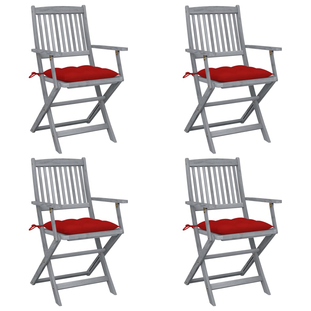 Cadeiras exterior dobráveis c/ almofadões 4 pcs acácia maciça