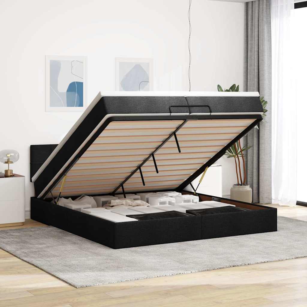 63 / 5,000Vidaxl estrutura de cama otomana com colchões tecido preto