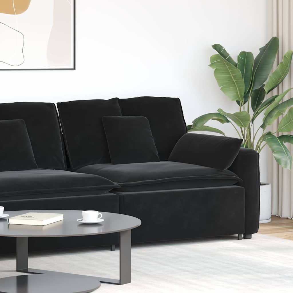Módulo de extremidade de apoio de braço para sofá modular com almofadas, preto, 100 cm