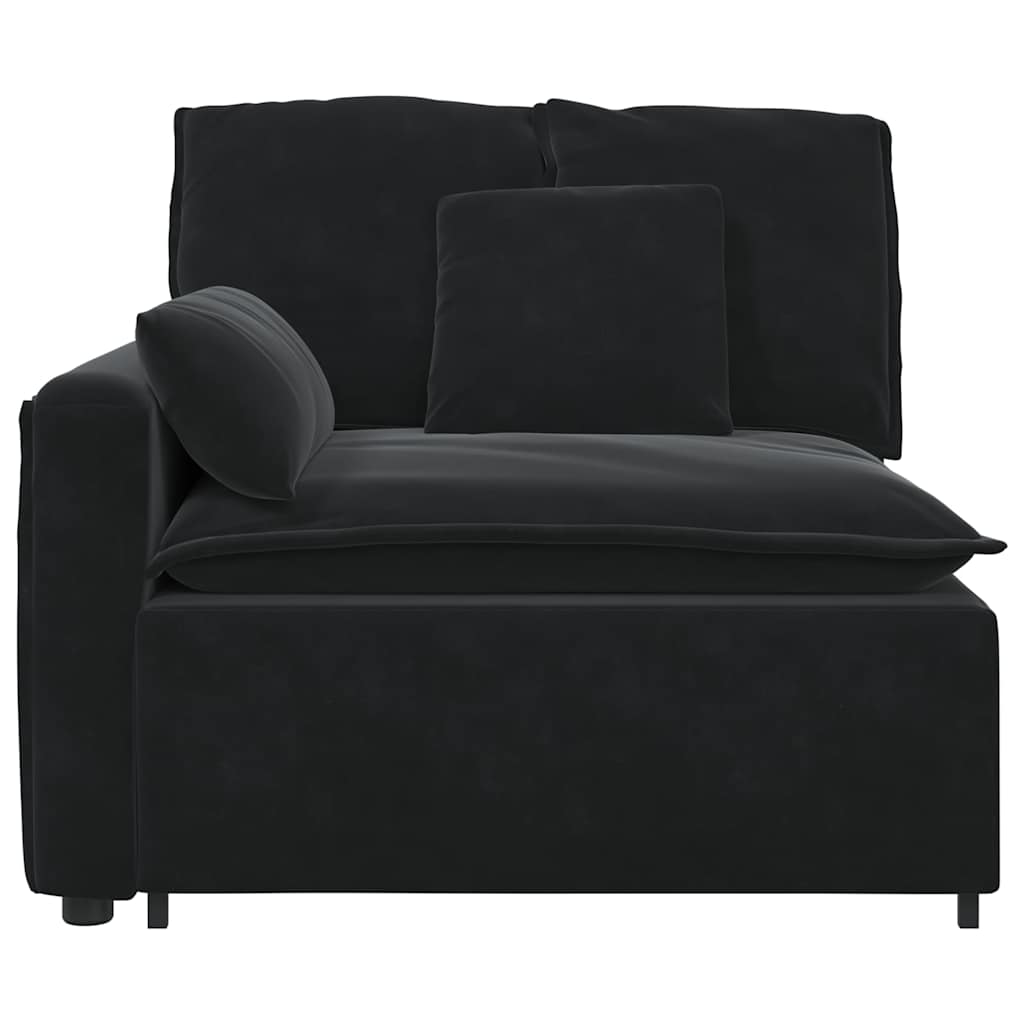 Módulo de extremidade de apoio de braço para sofá modular com almofadas, preto, 100 cm