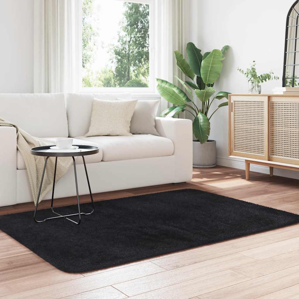 Tapete shaggy de pelo alto navarra 120x170 cm poliéster preto