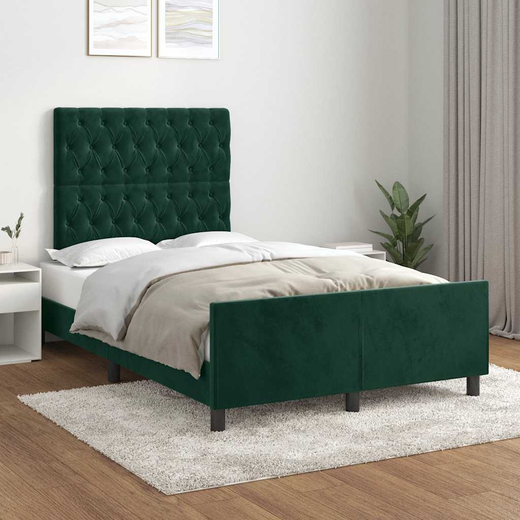 Estrutura de cama com colchão verde escuro 120x190 cm veludo