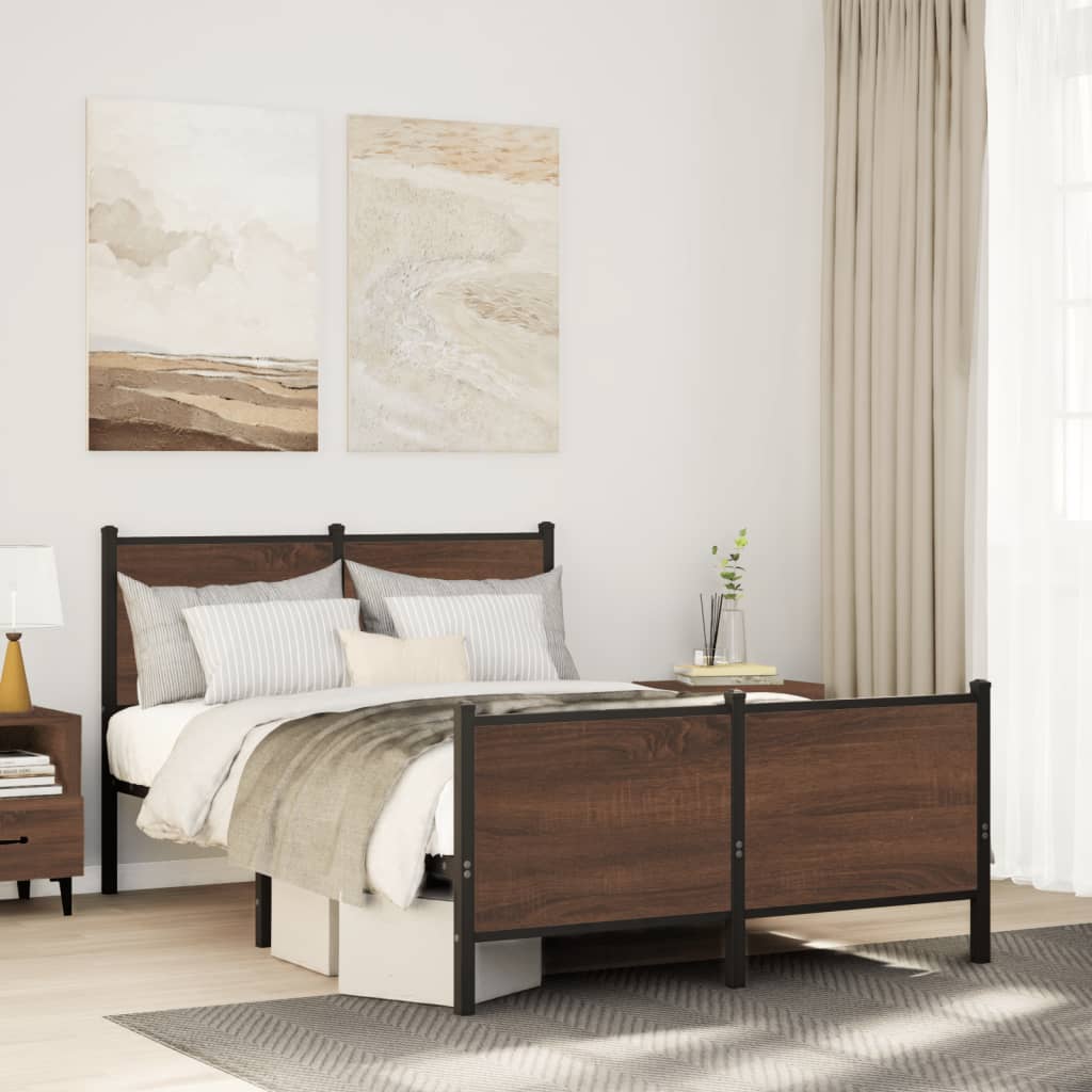 Estrutura de cama sem colchão 137x190cm metal carvalho castanho