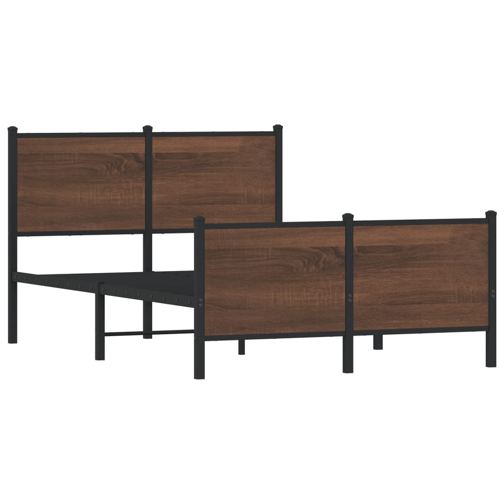Estrutura de cama sem colchão 137x190cm metal carvalho castanho