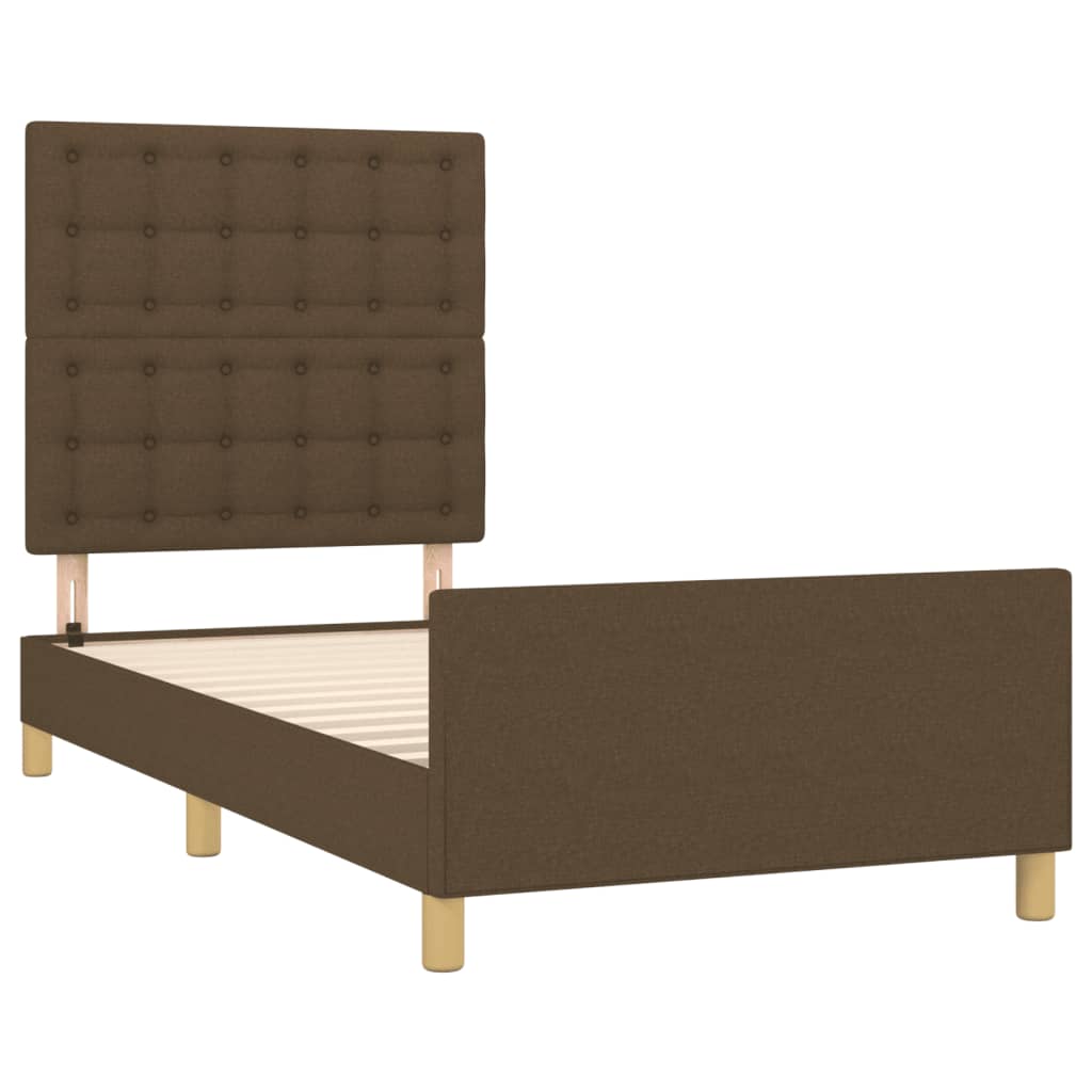 Estrutura de cama c/ cabeceira tecido 80x200 cm castanho-escuro