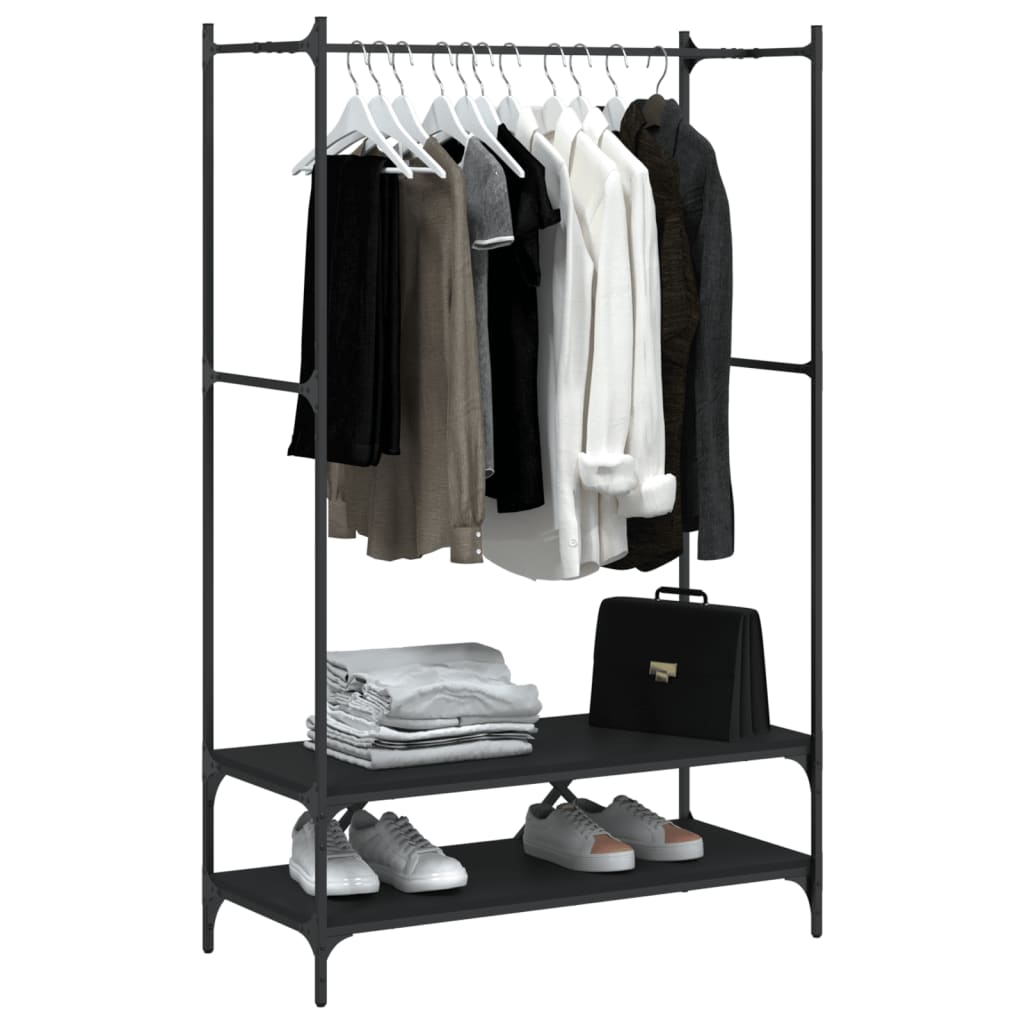 Suporte para roupas c/ prateleiras derivados de madeira preto