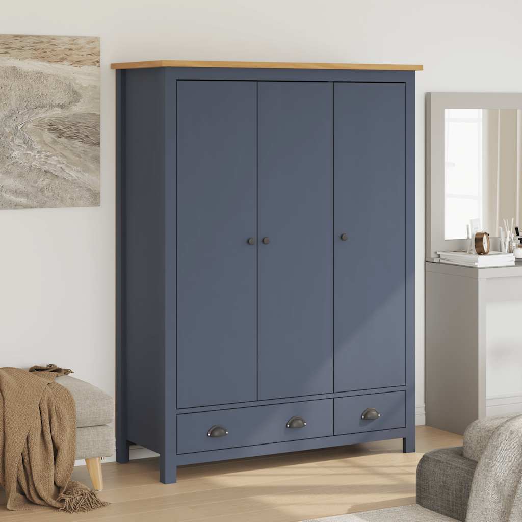 Roupeiro 3 portas hill 127x50x170cm pinho maciço cinzento