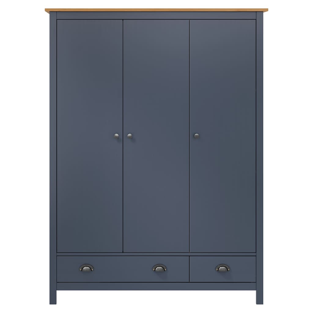 Roupeiro 3 portas hill 127x50x170cm pinho maciço cinzento