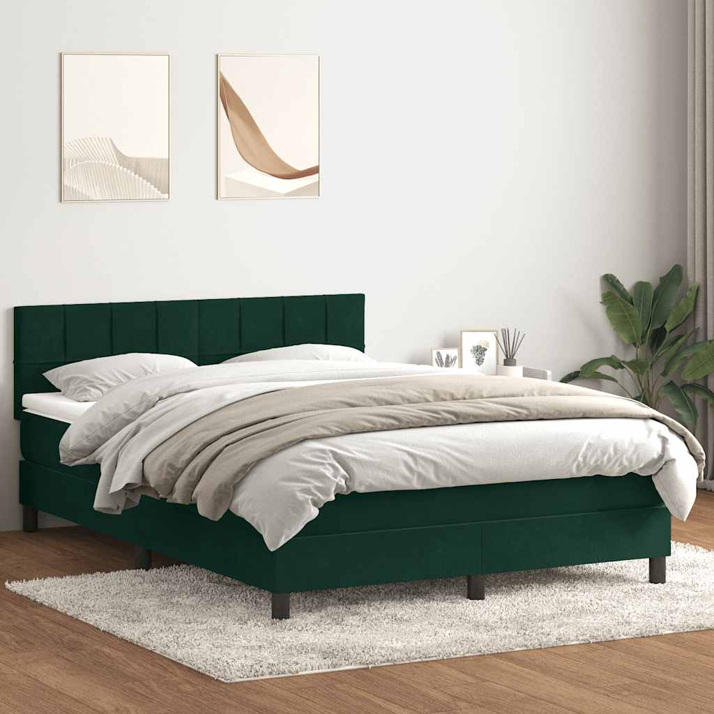 Cama com molas/colchão 160x220 cm veludo verde-escuro