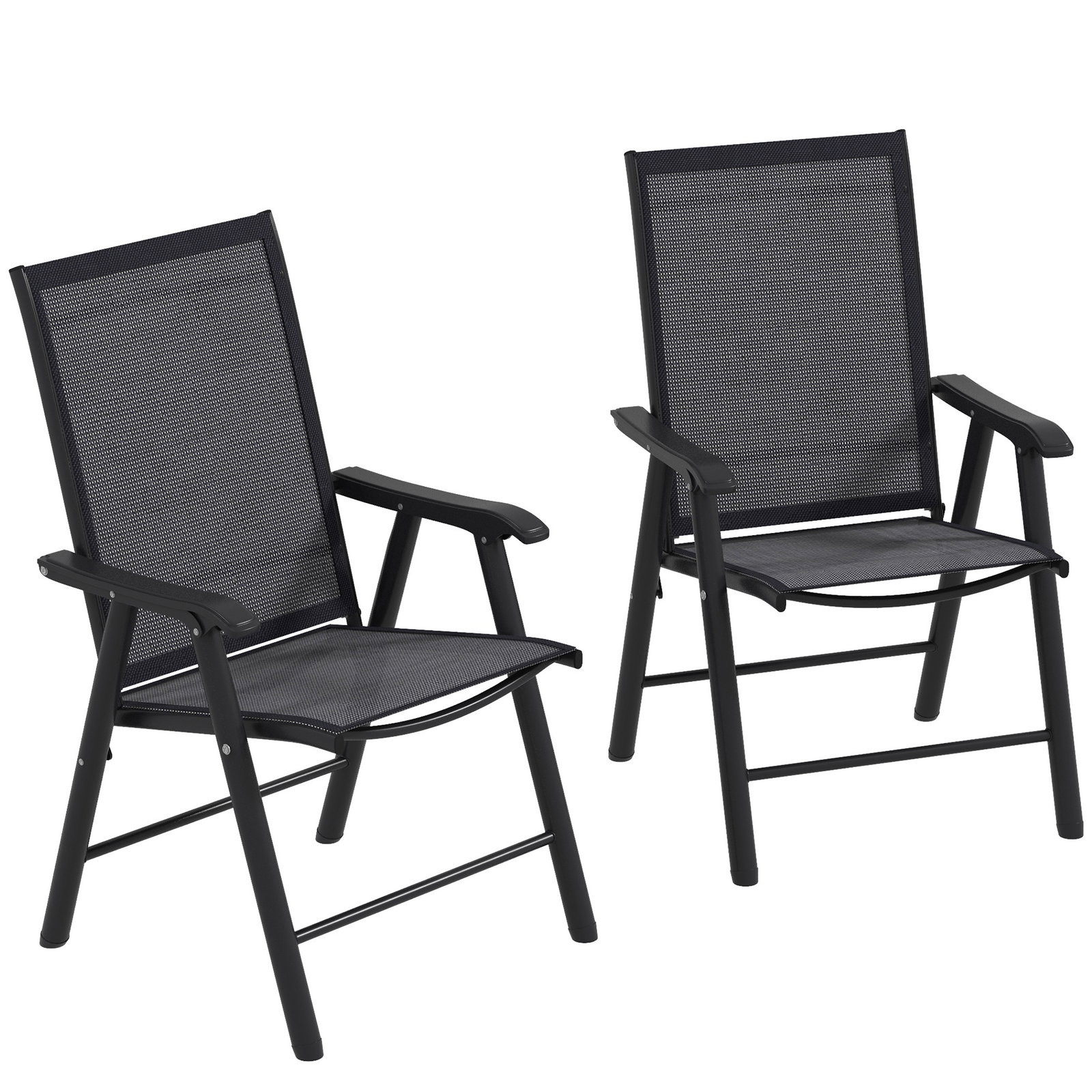 Conjunto de 2 cadeiras dobráveis para exterior cadeiras para jardim com textilene e metal 58x64x94 cm cinza escuro