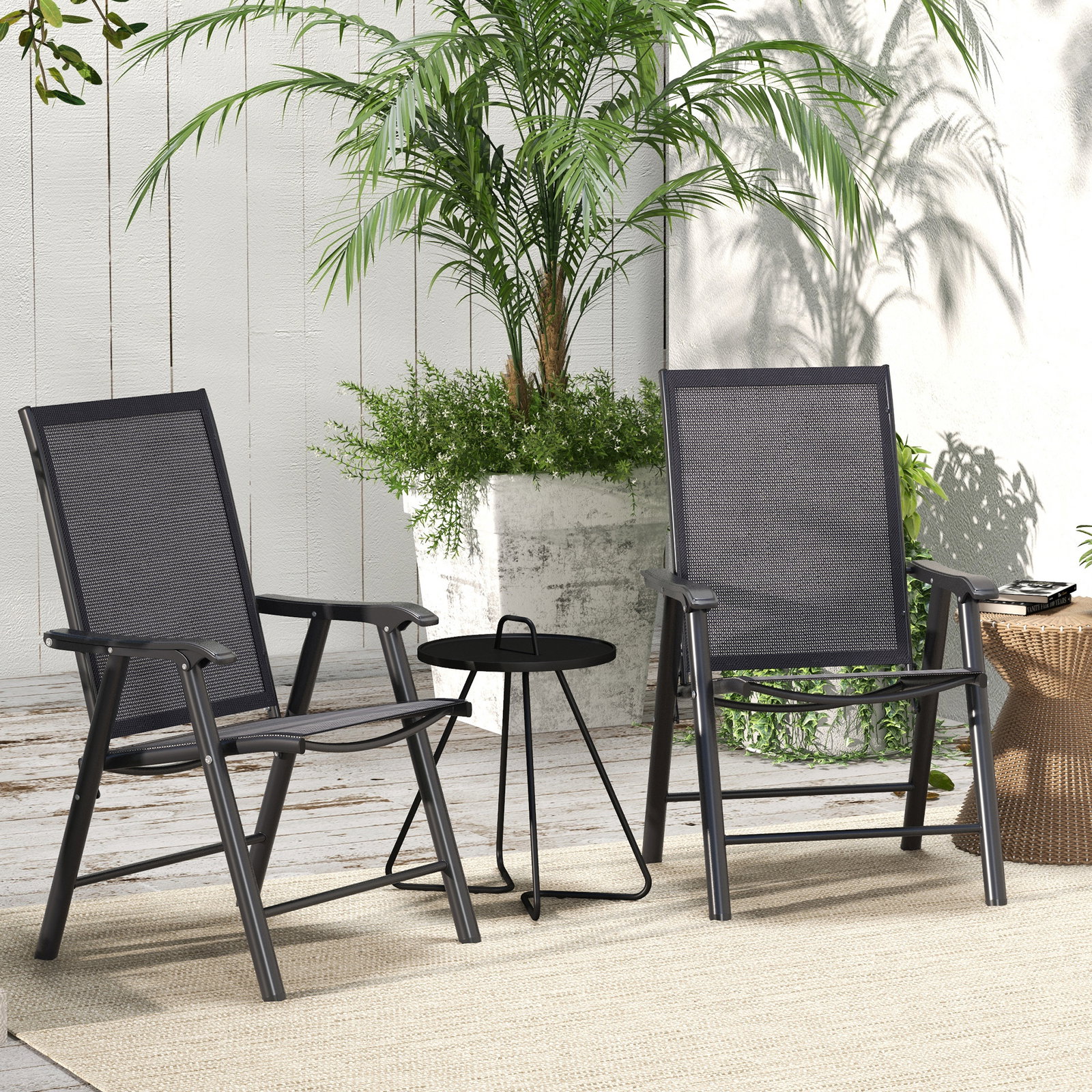 Conjunto de 2 cadeiras dobráveis para exterior cadeiras para jardim com textilene e metal 58x64x94 cm cinza escuro