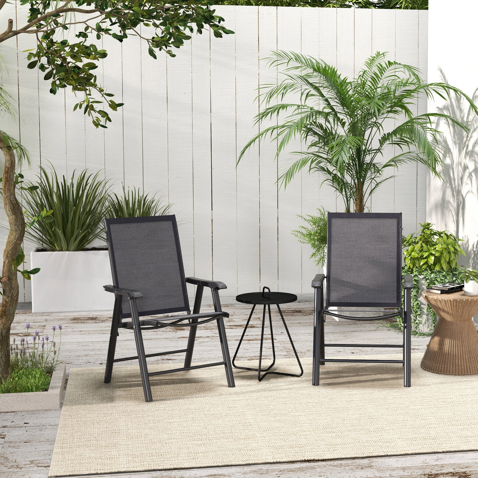 Conjunto de 2 cadeiras dobráveis para exterior cadeiras para jardim com textilene e metal 58x64x94 cm cinza escuro