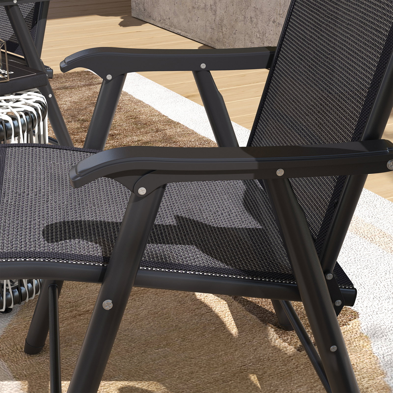 Conjunto de 2 cadeiras dobráveis para exterior cadeiras para jardim com textilene e metal 58x64x94 cm cinza escuro