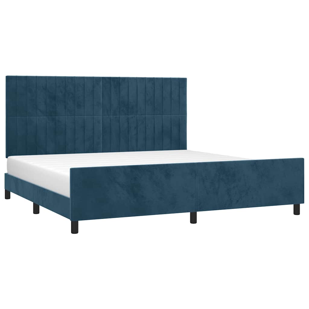 Estrutura de cama sem colchão 200x200 cm veludo azul-escuro
