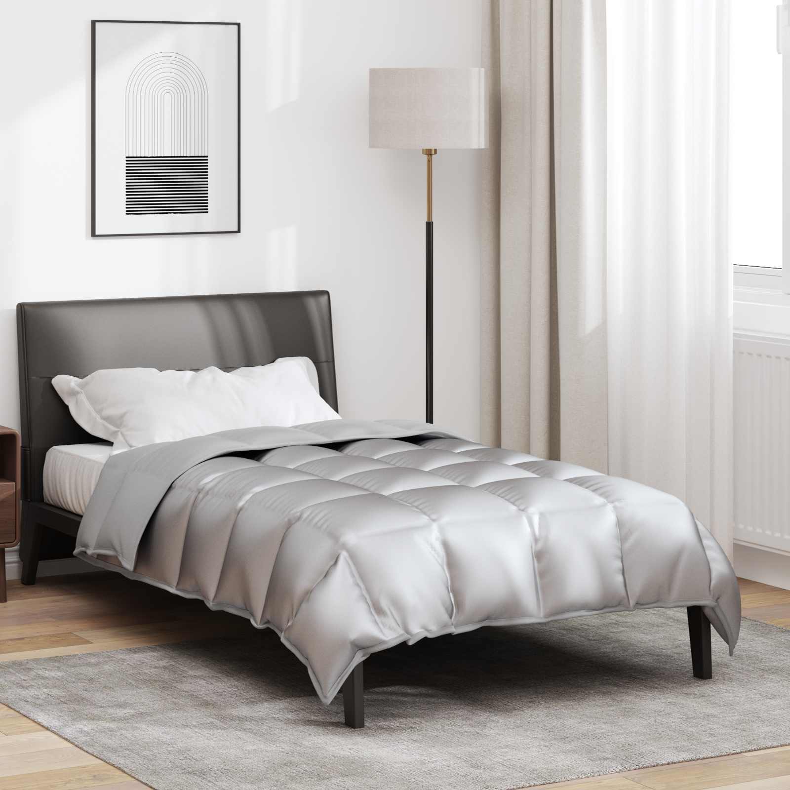 Edredom de inverno prateado 140 x 220 cm cetim e microfibra