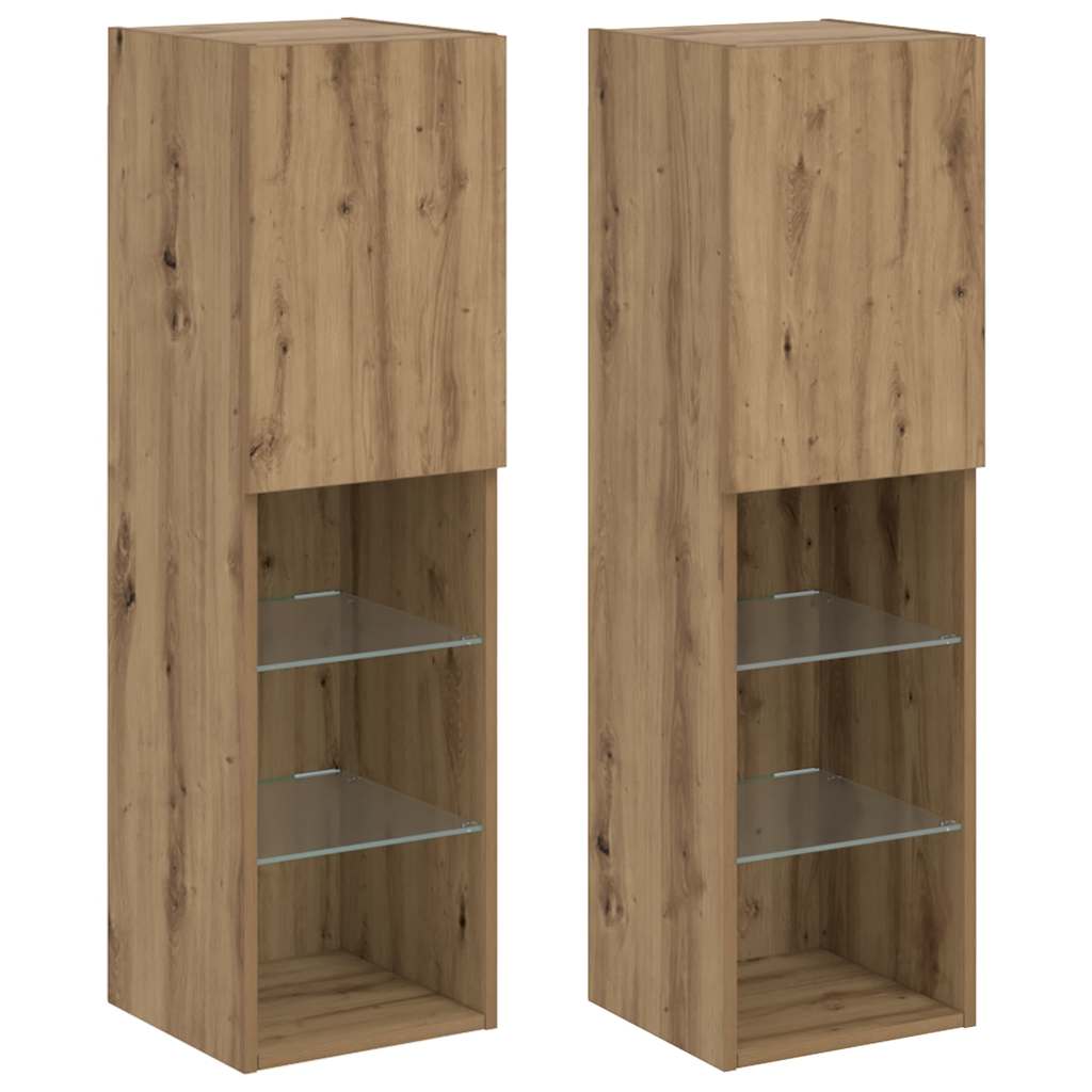 Móveis de TV c/ luzes LED 2pcs 30,5x30x102cm carvalho artisiano