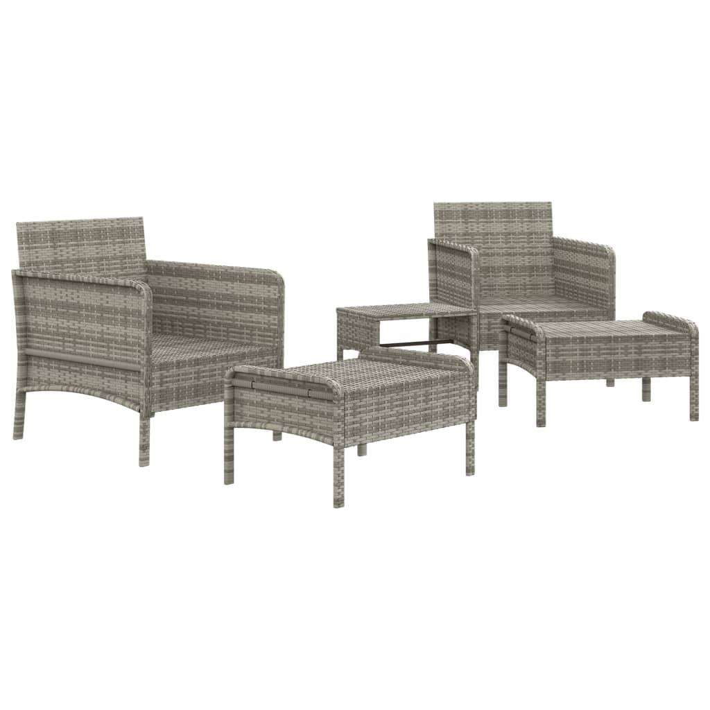 5 Pcs conjunto lounge de jardim c/ almofadões vime PE cinzento