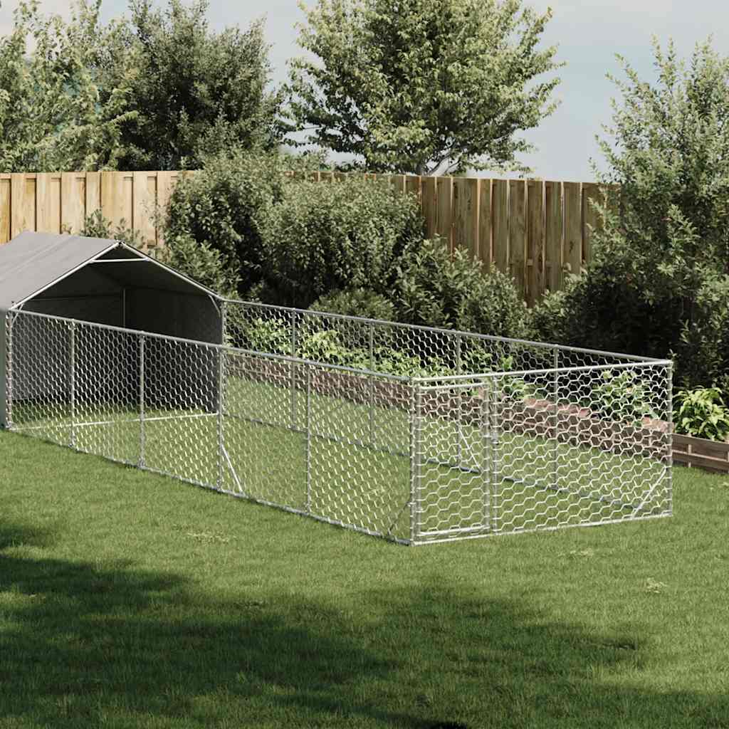 Canil exterior para cães com corredor 8x2x1,5 m aço galvanizado