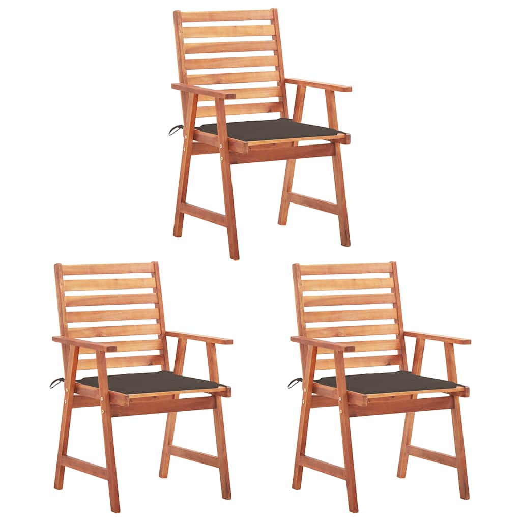 Cadeiras de jantar p/ jardim 3 pcs c/ almofadões acácia maciça