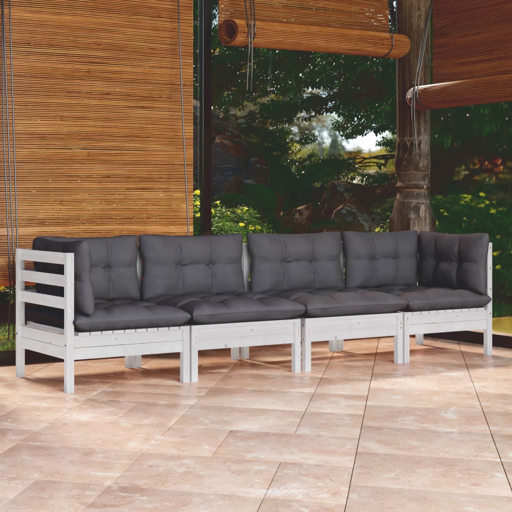4 Pcs conjunto lounge de jardim c/ almofadões pinho maciço