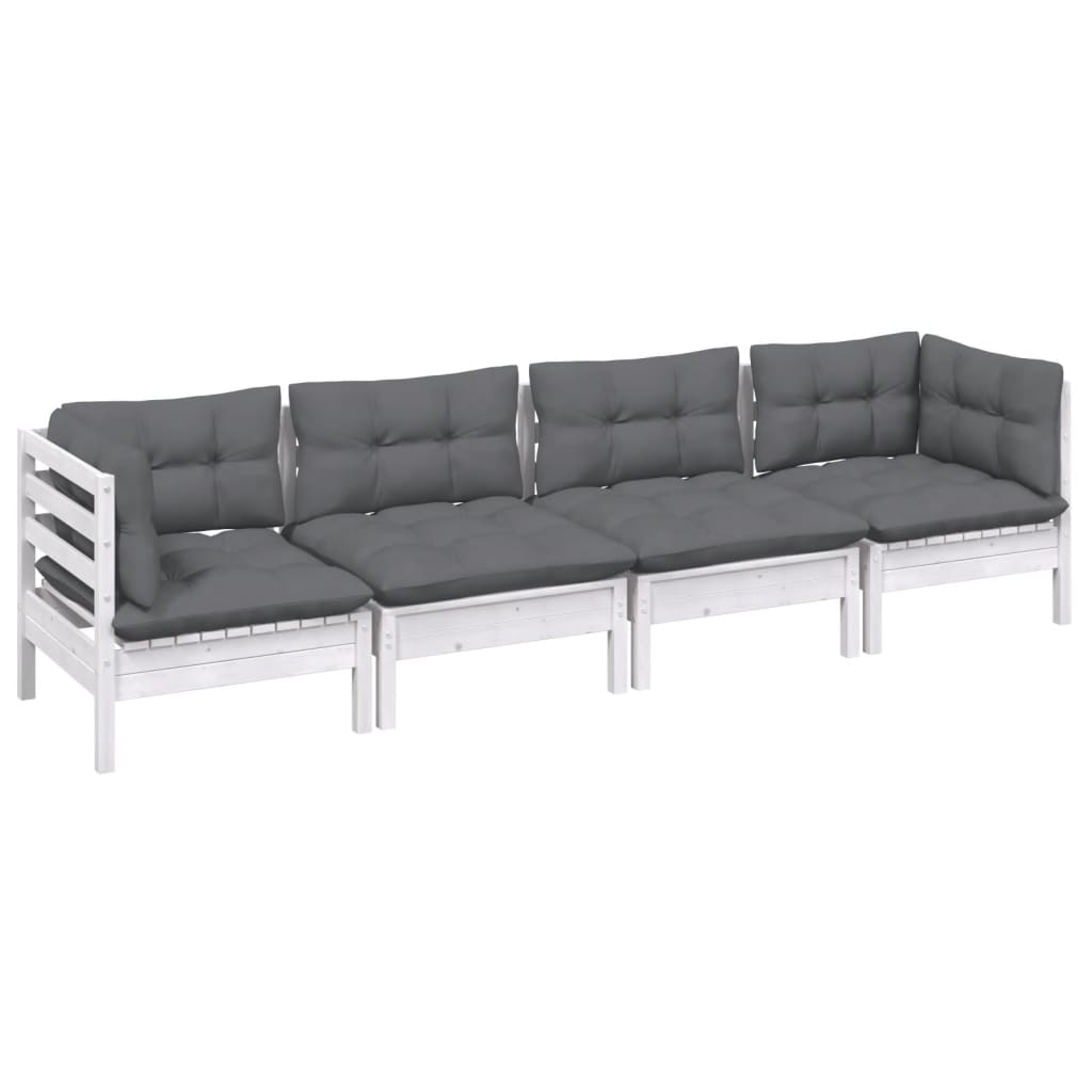 4 Pcs conjunto lounge de jardim c/ almofadões pinho maciço