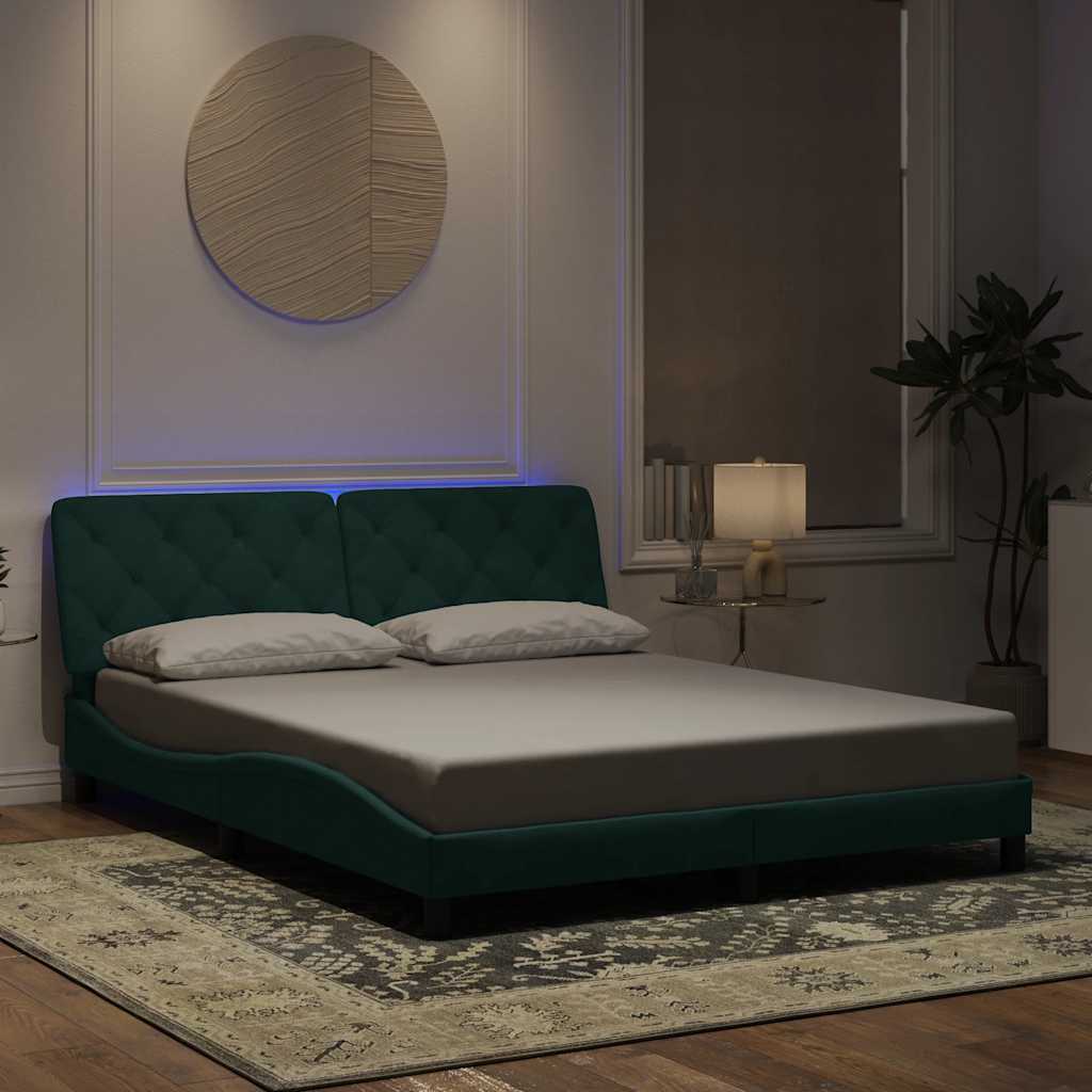 Estrutura de cama com LED sem colchão 160x200 cm veludo verde-escuro