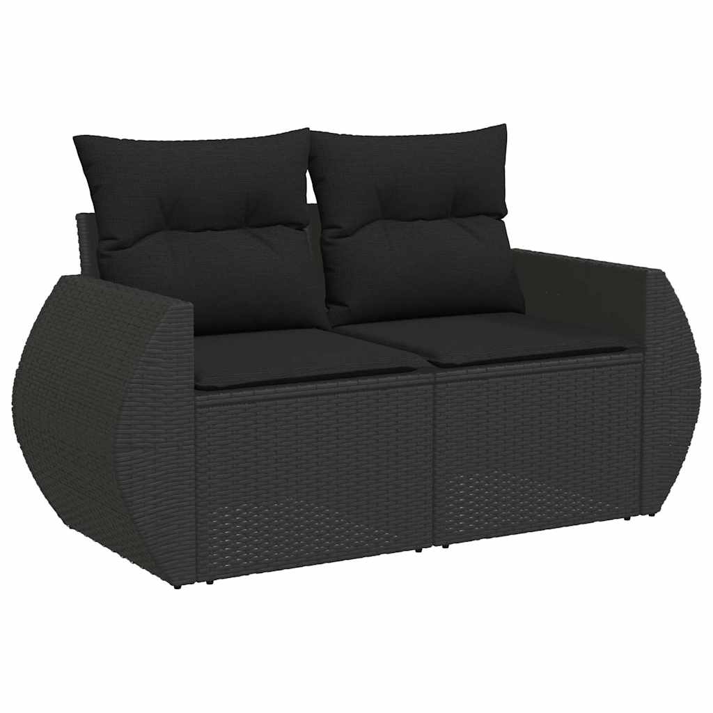 4 Pcs conjunto de sofás para jardim c/ almofadões vime PE preto