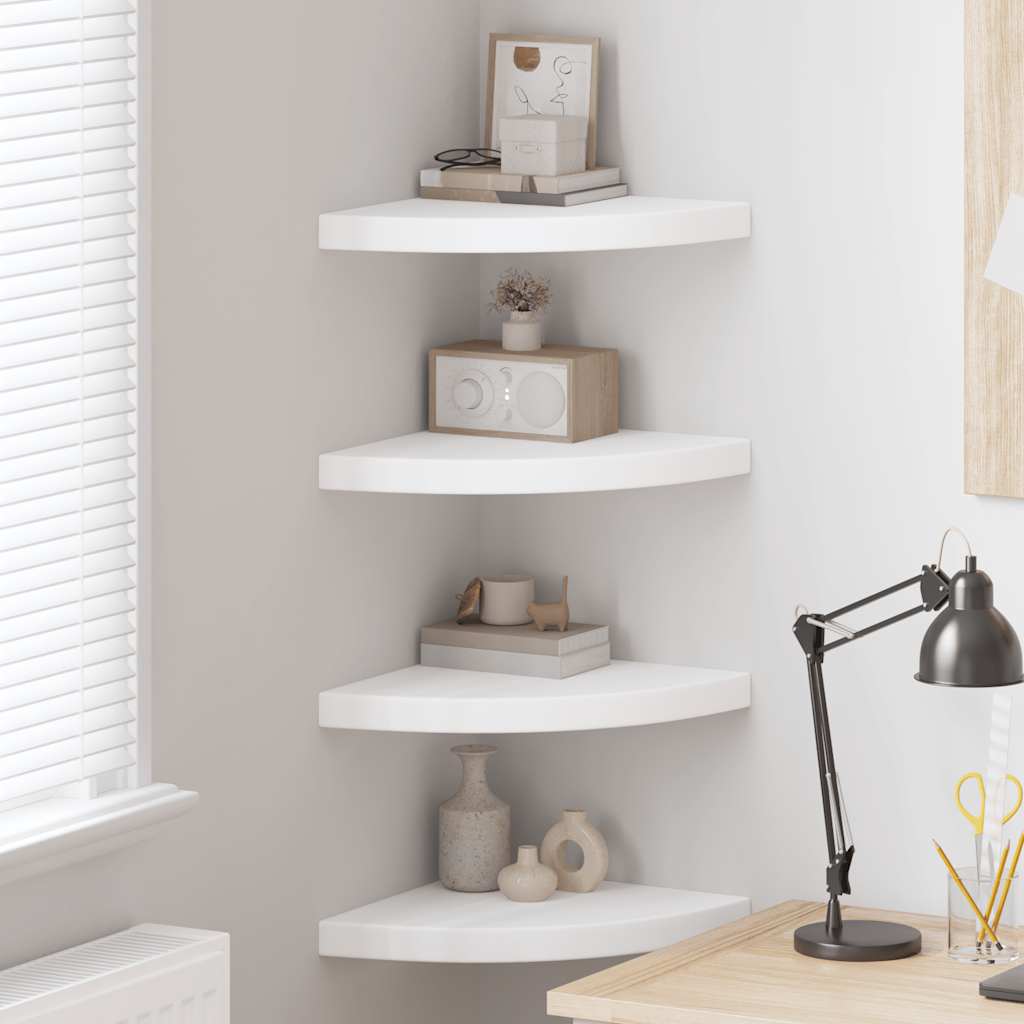 Prateleiras de canto suspensas 4 pcs 35x35x3,8 cm MDF branco