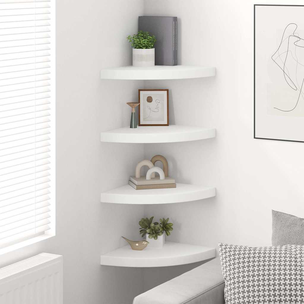 Prateleiras de canto suspensas 4 pcs 35x35x3,8 cm MDF branco