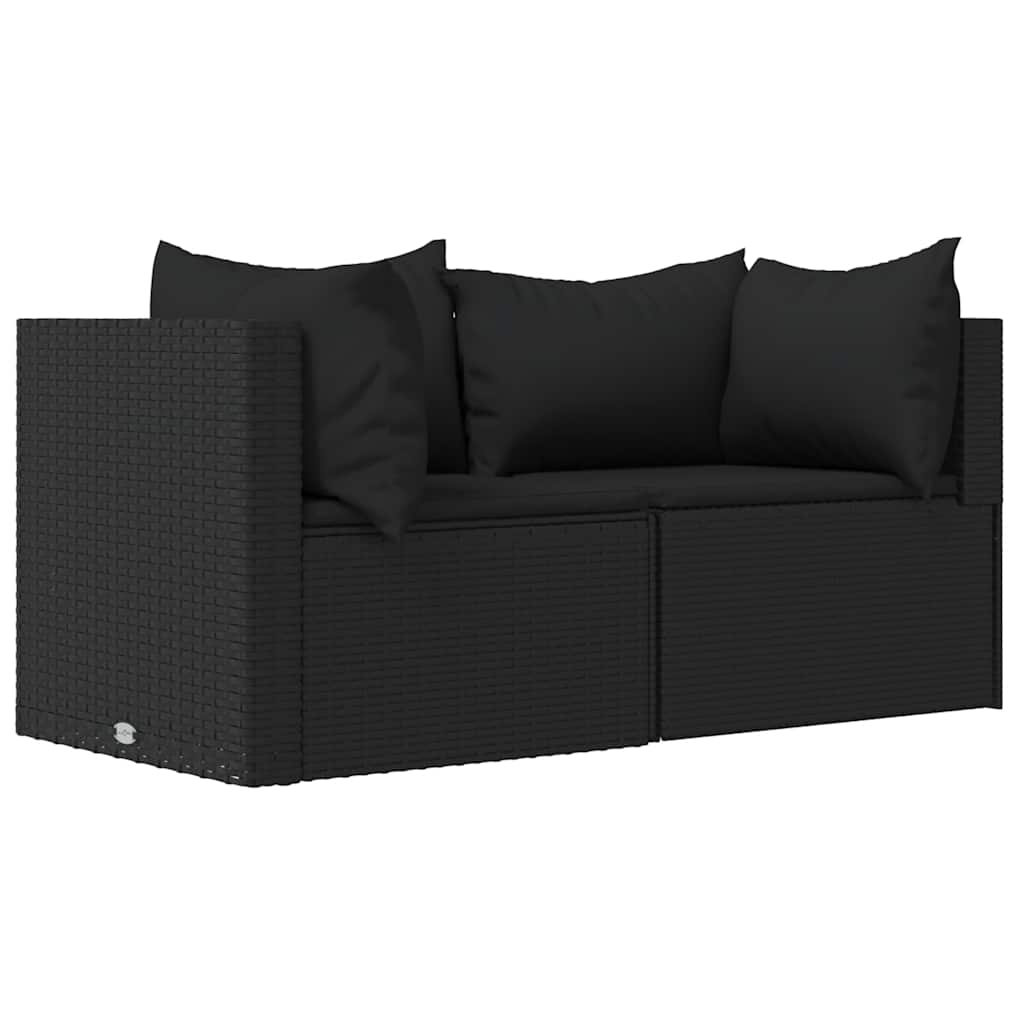 3 Pcs conjunto lounge de jardim c/ almofadões vime PE preto