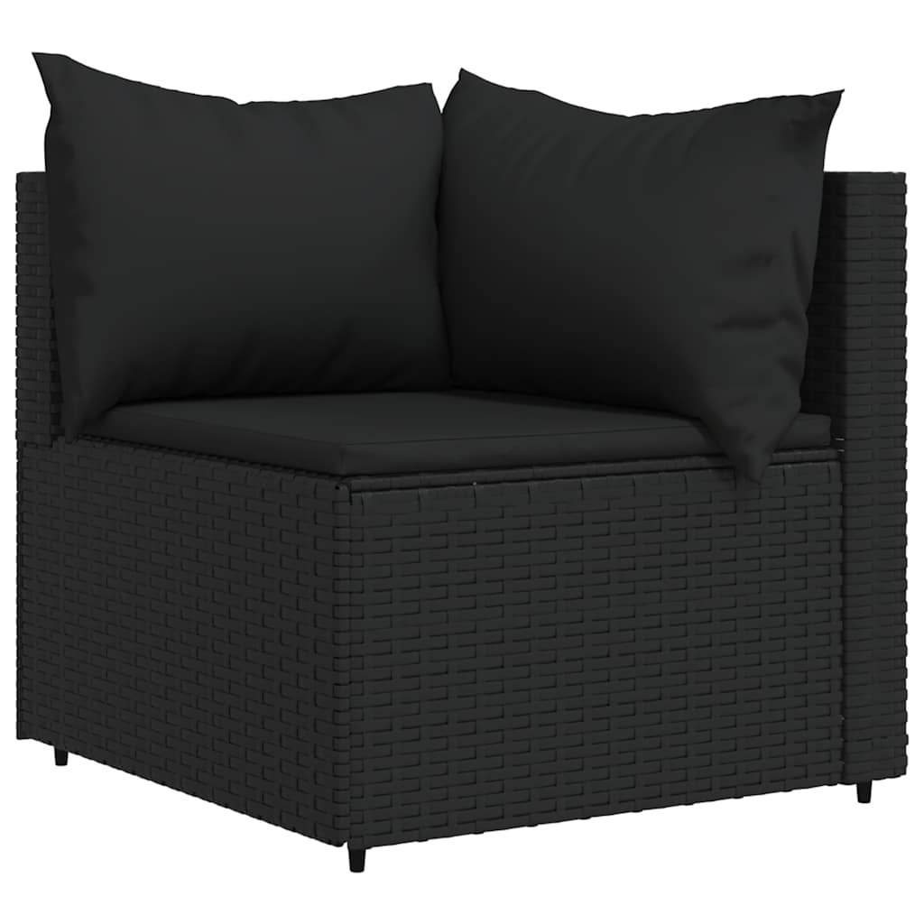 3 Pcs conjunto lounge de jardim c/ almofadões vime PE preto