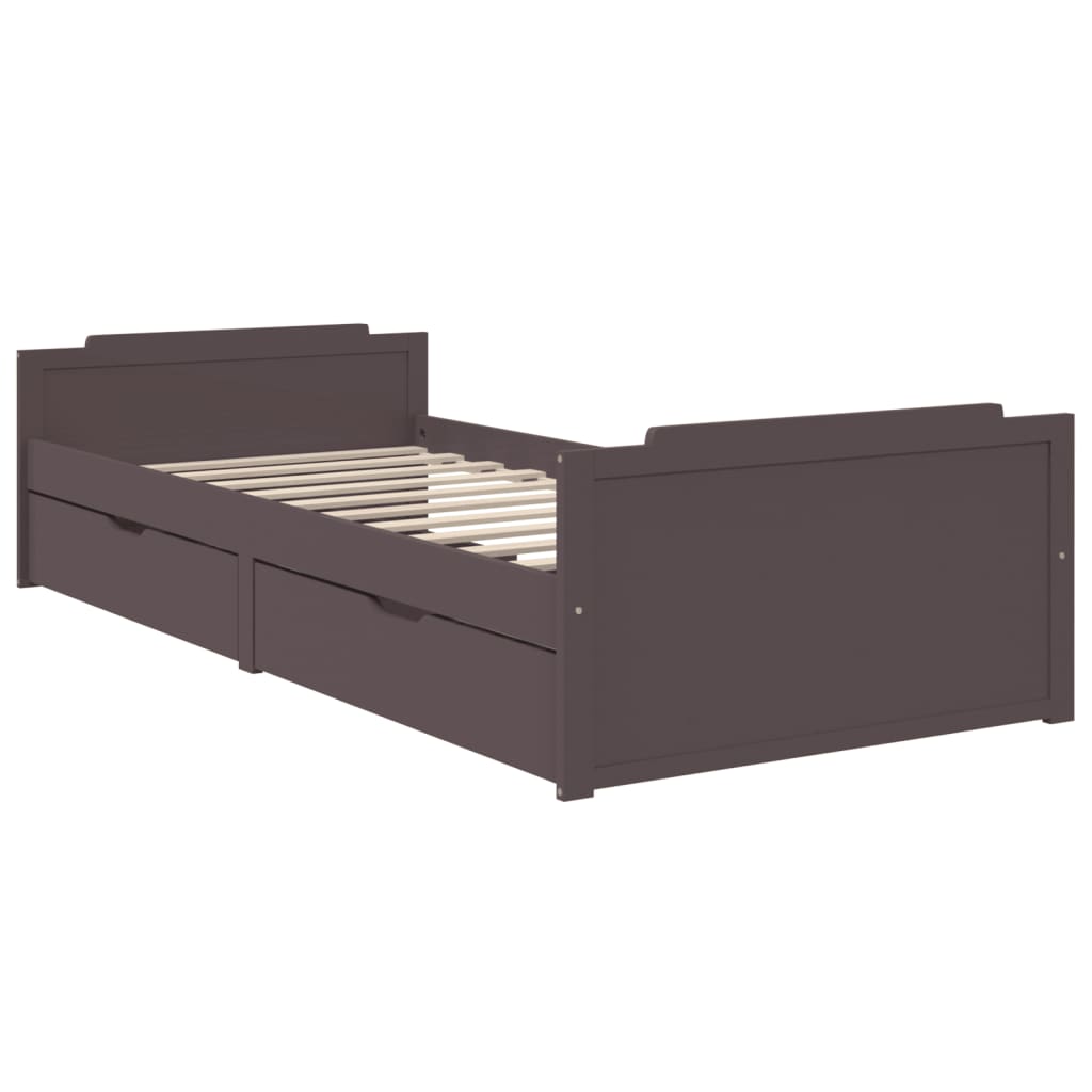 Estrutura cama + gavetas 90x200 cm pinho maciço castanho escuro