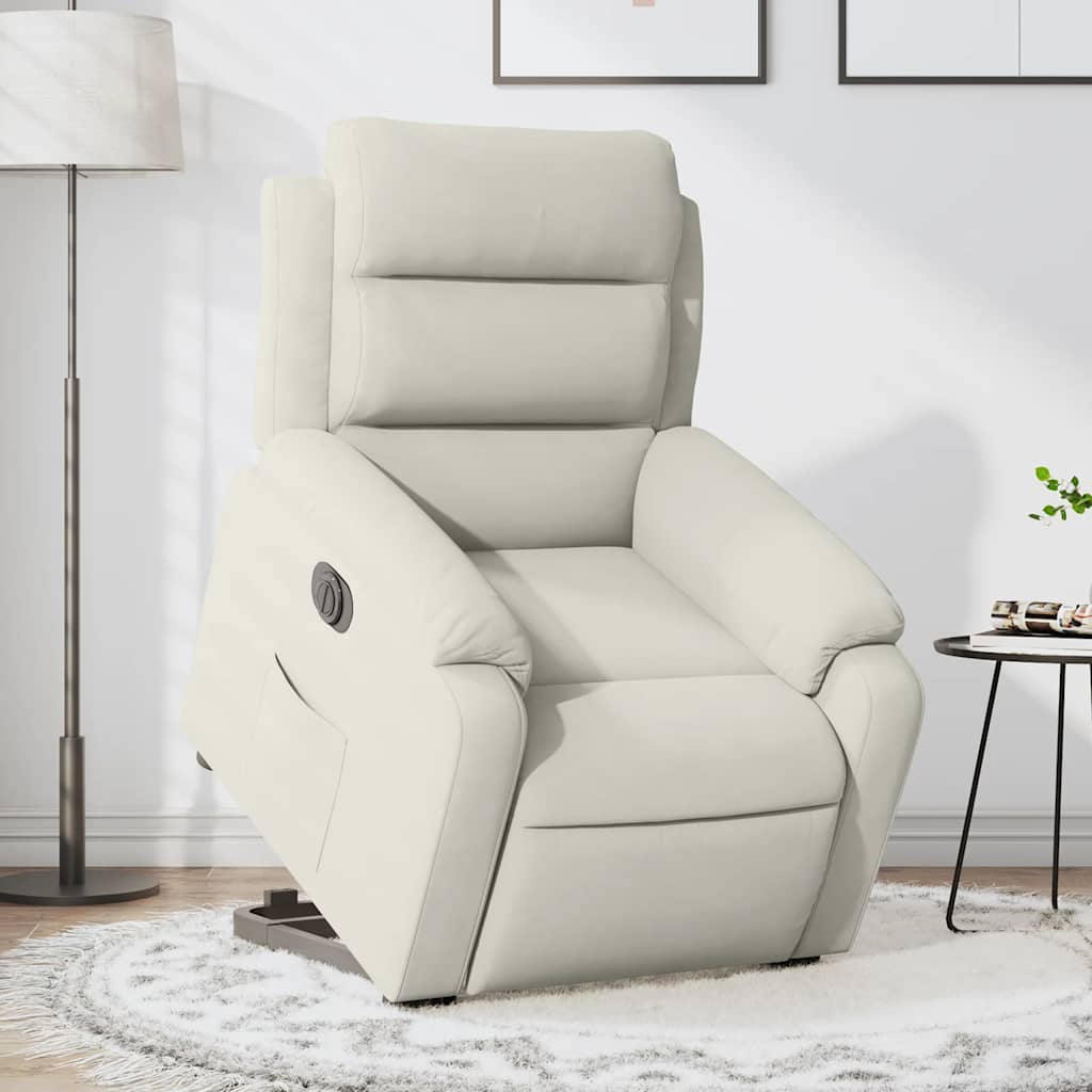 Poltrona reclinável elevatória elétrica veludo creme