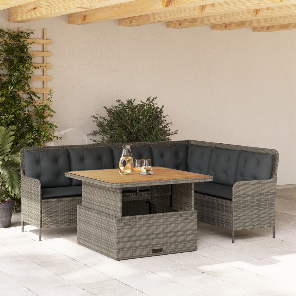 2 Pcs conjunto sofás de jardim c/ almofadões vime PE cinzento