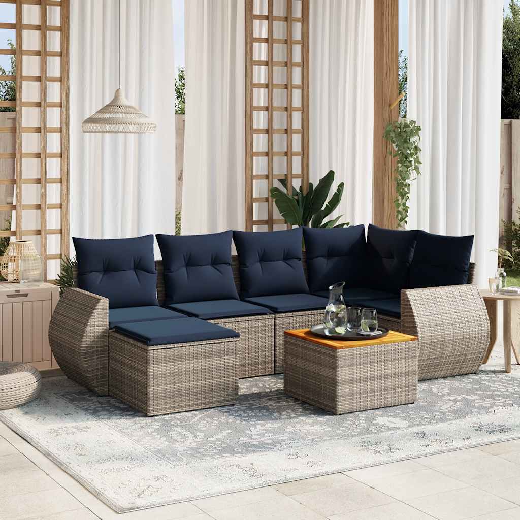 Conjunto de sofá de jardim com 7 peças e almofadas em rattan sintético cinza