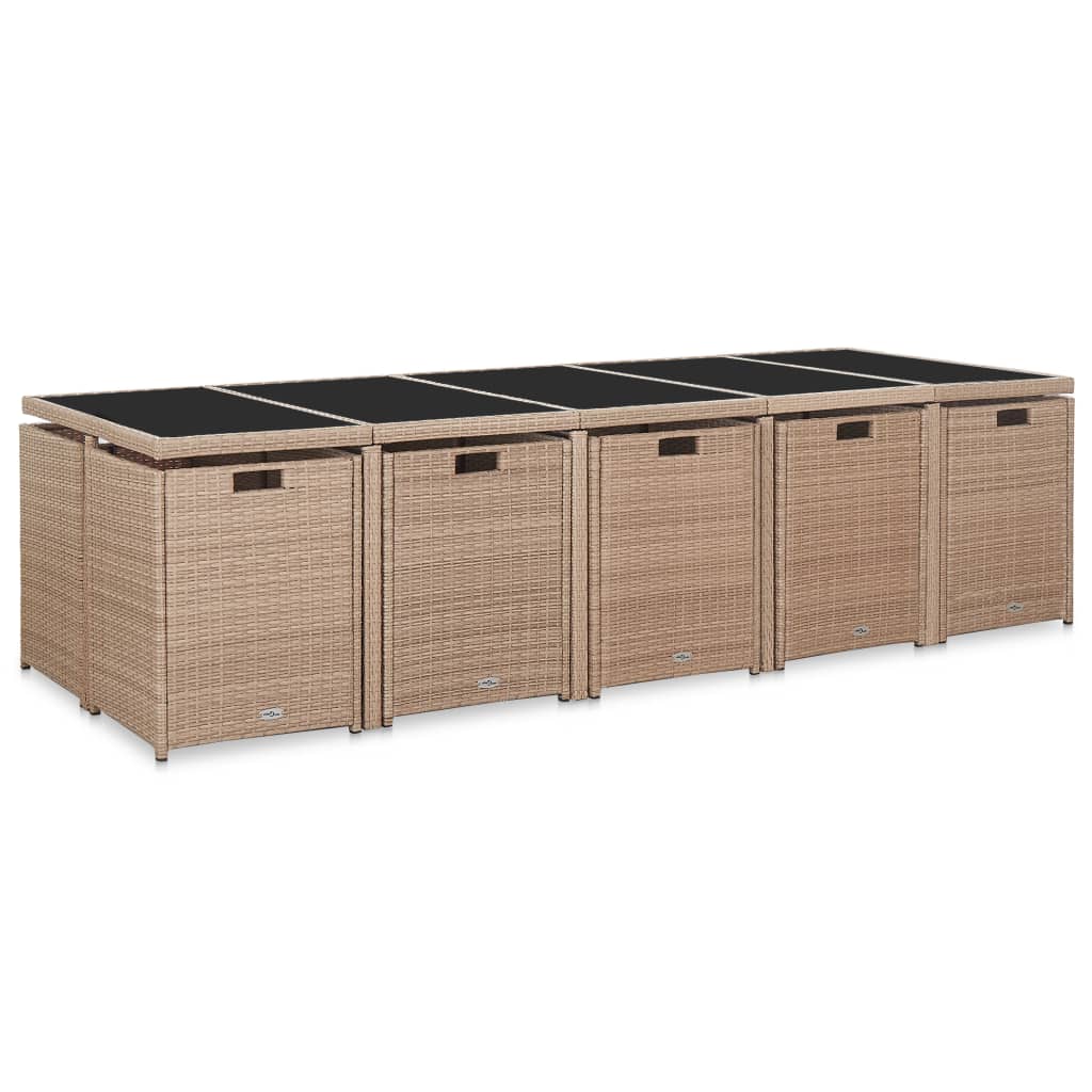 15 Pcs conjunto jantar exterior com almofadões vime PE bege