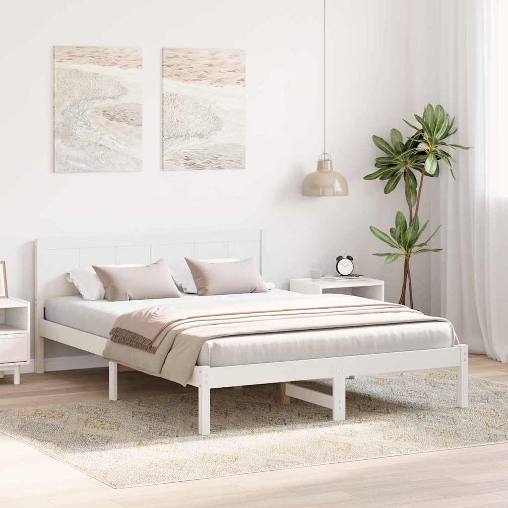Estrutura da cama branco 140 x 200 cm madeira de pinho maciça
