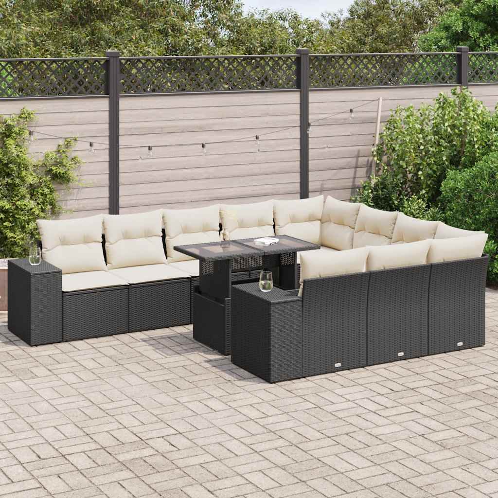 11 Pcs conjunto sofás de jardim c/ almofadões vime PE preto